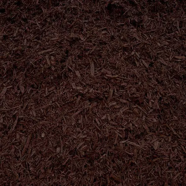 Brown dyed hardwood mulch texture available in bulk at JTR Garden Center