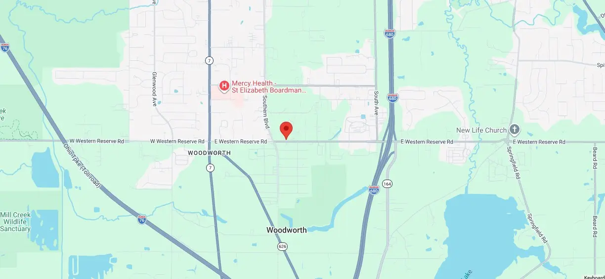 Map showing JTR Garden Center location on East Western Reserve Road in Youngstown Ohio